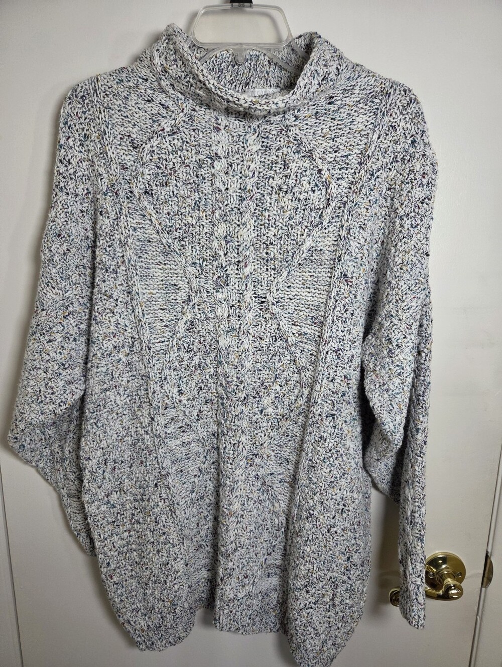 Vtg Moda Intl. Oversized Confetti Cable Knit Mock Neck Sweater M/L USA Made